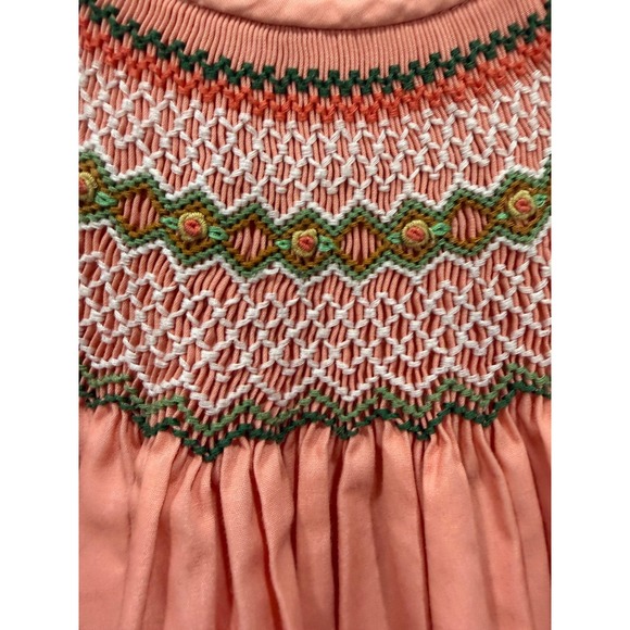 Sweet Angela by Rosalina Girls Peach Smocked Bishop Dress Size 5Y Floral Bullion - Picture 2 of 6